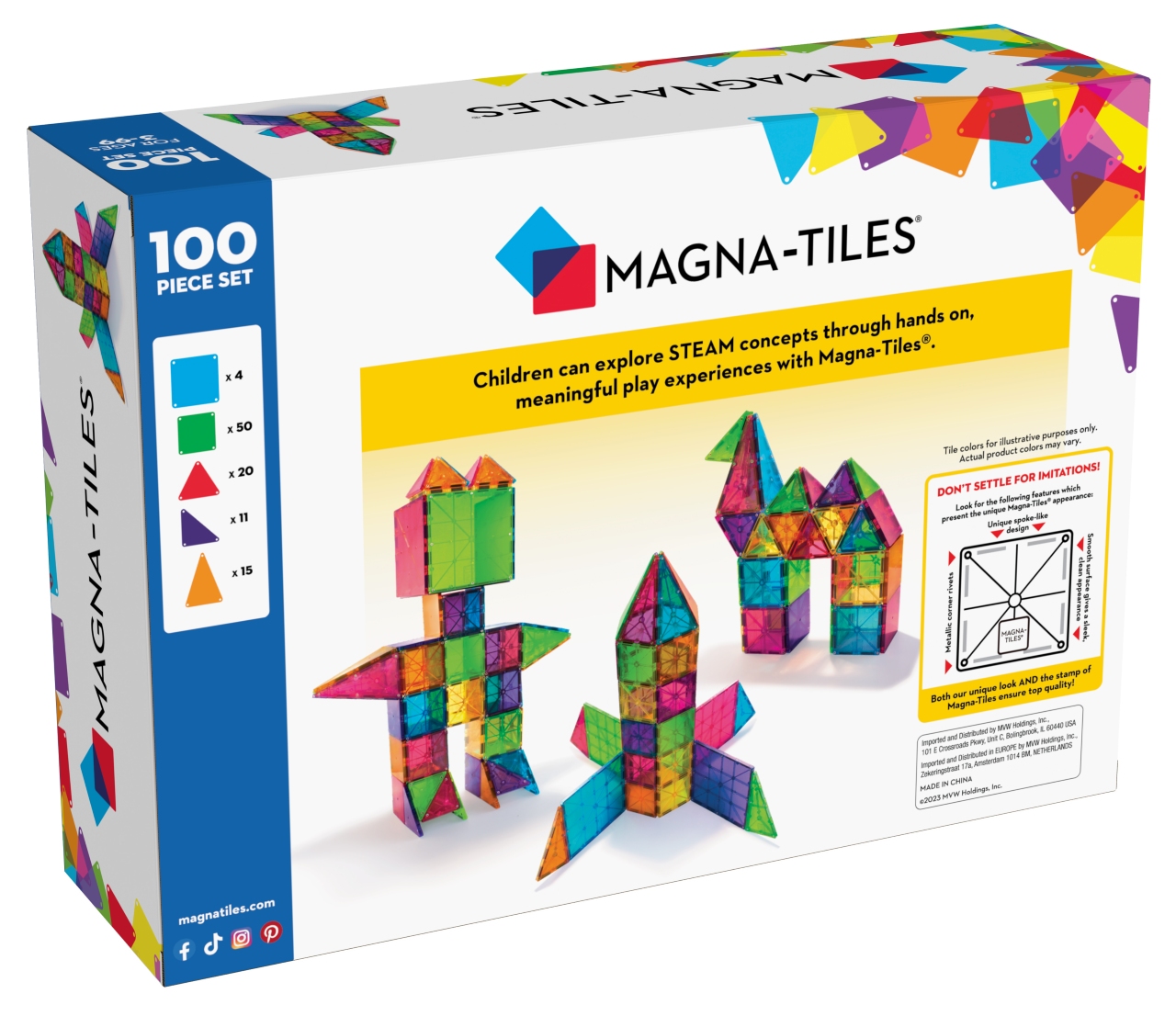 Magna-Tiles Classic Clear Colors 100 Piece Educational Building Set