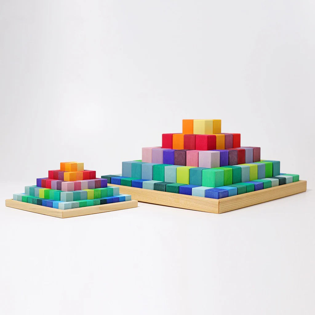 GRIMM'S Large Stepped Pyramid Building Set - 100 Colorful Blocks for Creative Play & Education