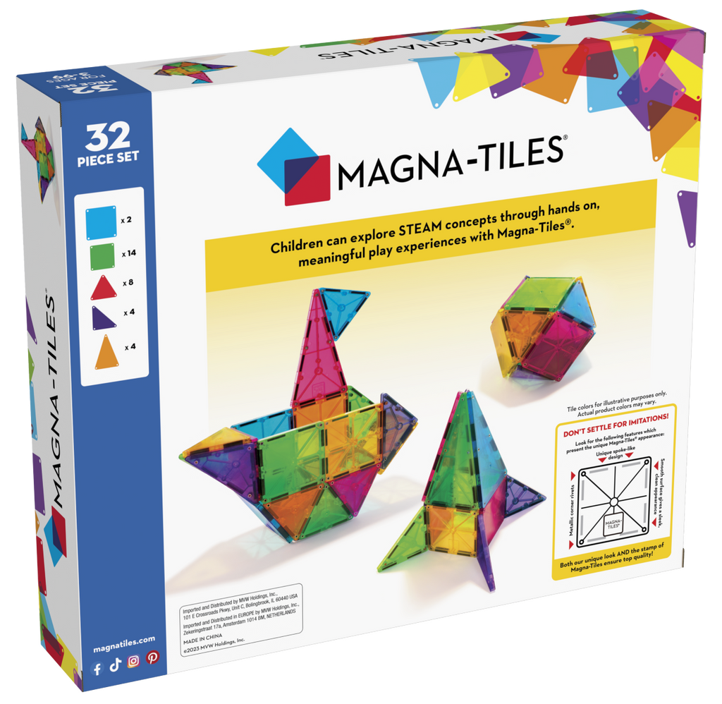 Magna-Tiles Classic Clear Colors 32 Piece Set for Creative Building and Artistic Play