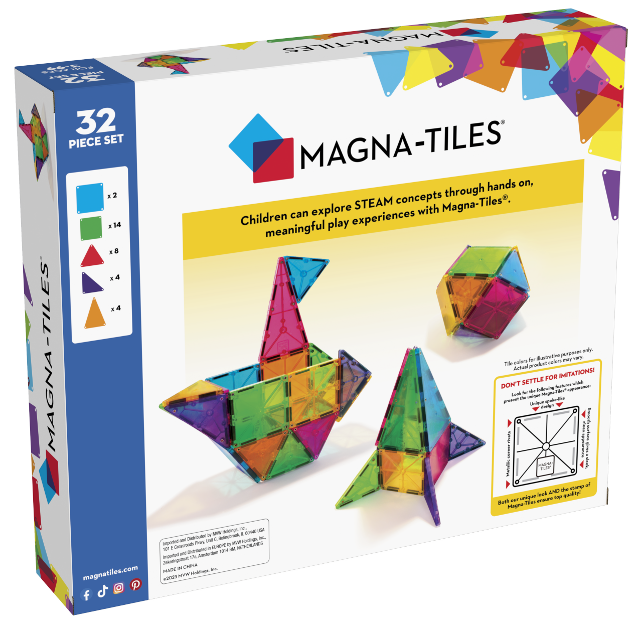Magna-Tiles Classic Clear Colors 32 Piece Set for Creative Building and Artistic Play