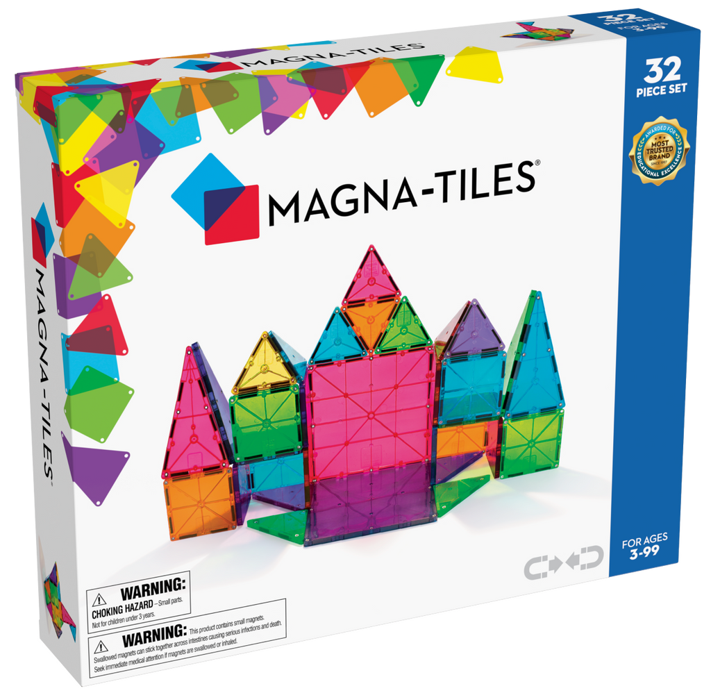 Magna-Tiles Classic Clear Colors 32 Piece Set for Creative Building and Artistic Play