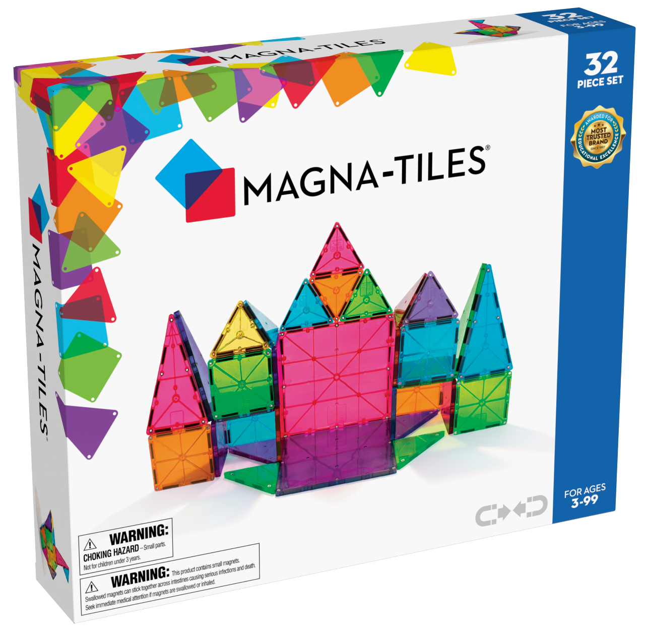 Magna-Tiles Classic Clear Colors 32 Piece Set for Creative Building and Artistic Play